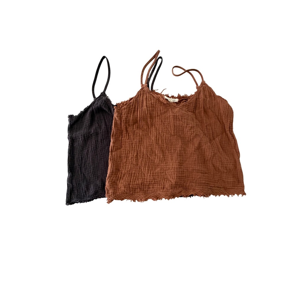 Grade & Gather Gauze Camisole Top Lot of 2 Rust Brown Charcoal Grey Medium 40481